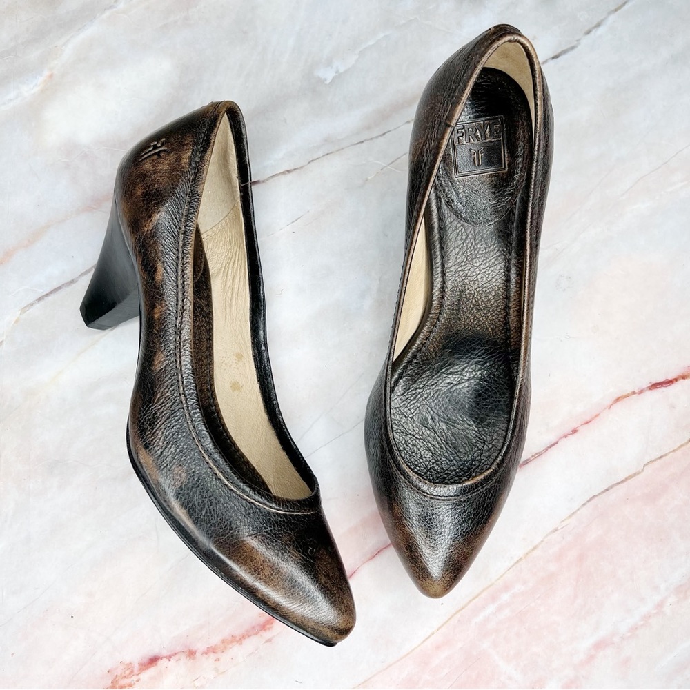 FRYE Regina Dark Brown Leather Almond Toe Heel Pumps 8.5